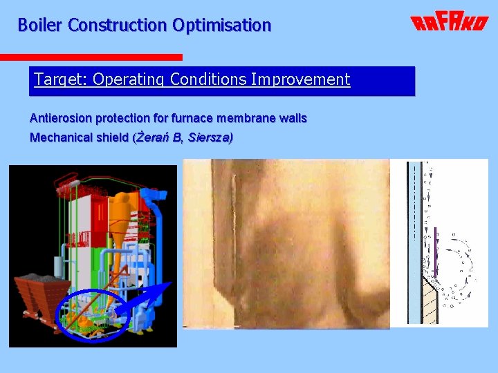 Boiler Construction Optimisation Target: Operating Conditions Improvement Antierosion protection for furnace membrane walls Mechanical