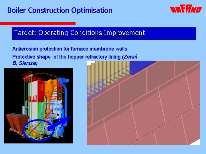 Boiler Construction Optimisation Target: Operating Conditions Improvement Antierosion protection for furnace membrane walls Protective