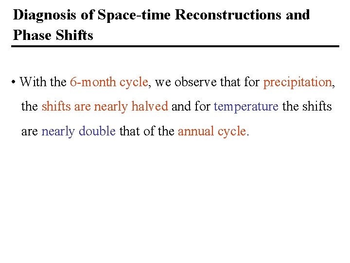 Diagnosis of Space-time Reconstructions and Phase Shifts • With the 6 -month cycle, we