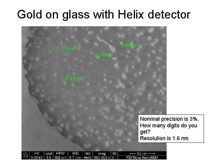 Gold on glass with Helix detector Nominal precision is 3%. How many digits do