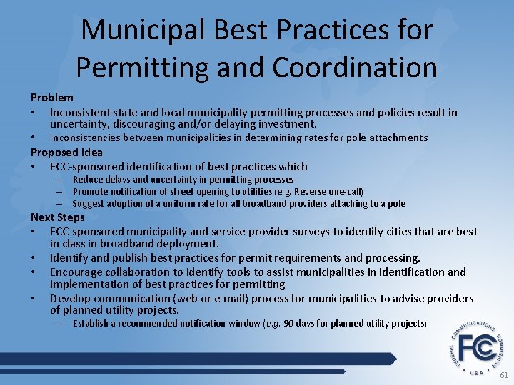 Municipal Best Practices for Permitting and Coordination Problem • Inconsistent state and local municipality
