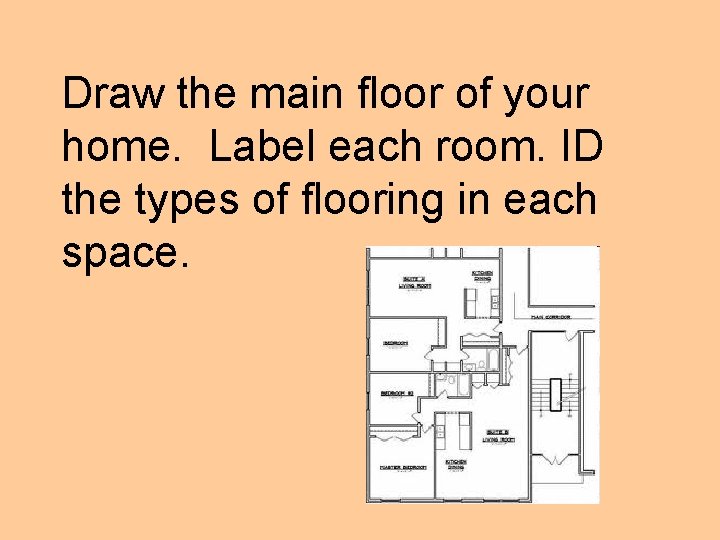 Draw the main floor of your home. Label each room. ID the types of