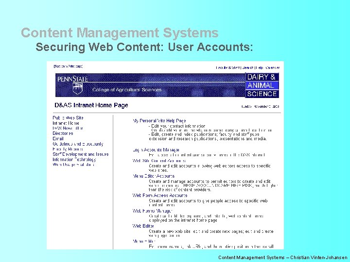 Content Management Systems Securing Web Content: User Accounts: Content Management Systems – Christian Vinten-Johansen
