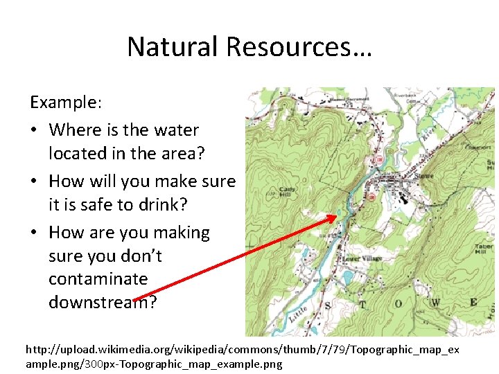 Natural Resources… Example: • Where is the water located in the area? • How