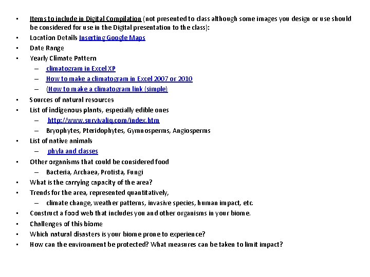  • • • • Items to include in Digital Compilation (not presented to