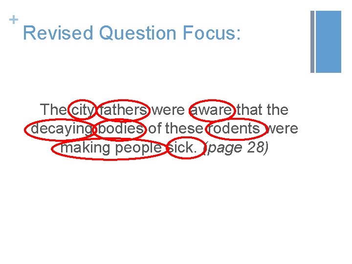 + Revised Question Focus: The city fathers were aware that the decaying bodies of