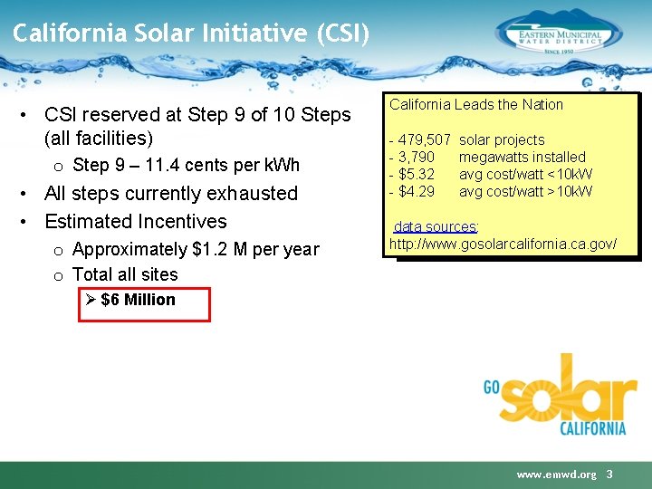 California Solar Initiative (CSI) • CSI reserved at Step 9 of 10 Steps (all