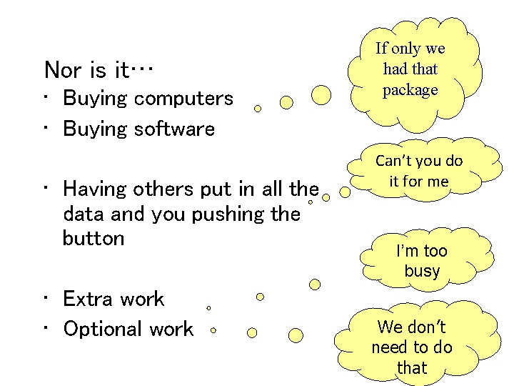 Nor is it… • Buying computers • Buying software • Having others put in