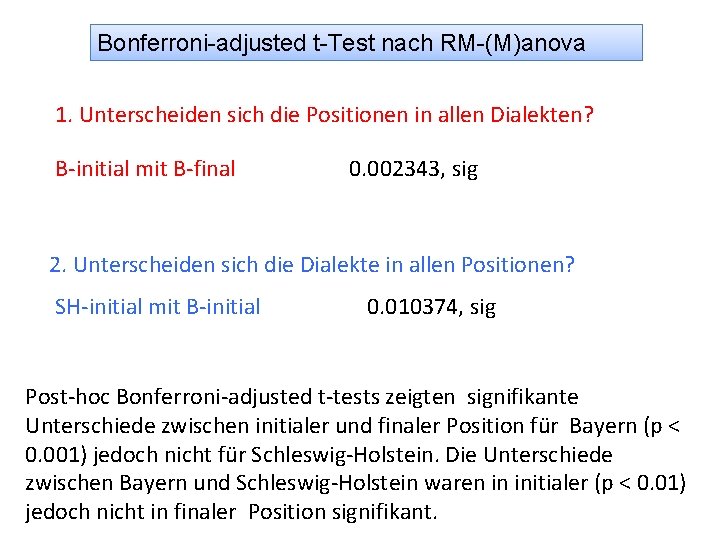 Bonferroni-adjusted t-Test nach RM-(M)anova 1. Unterscheiden sich die Positionen in allen Dialekten? B-initial mit