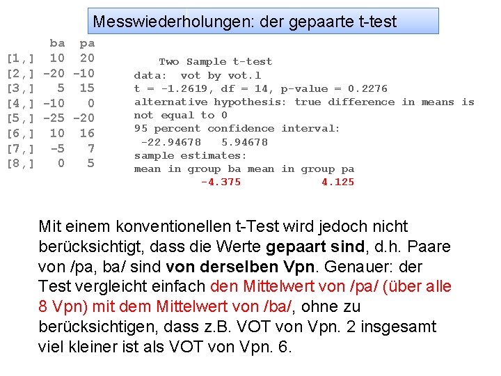 Messwiederholungen: der gepaarte t-test [1, ] [2, ] [3, ] [4, ] [5, ]