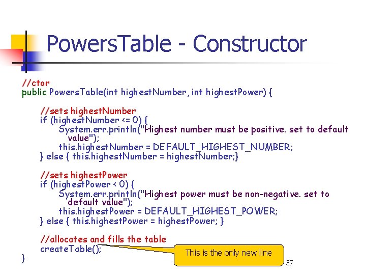 Powers. Table - Constructor //ctor public Powers. Table(int highest. Number, int highest. Power) {