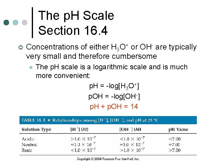 The p. H Scale Section 16. 4 ¢ Concentrations of either H 3 O+
