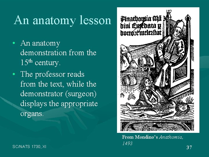 An anatomy lesson • An anatomy demonstration from the 15 th century. • The