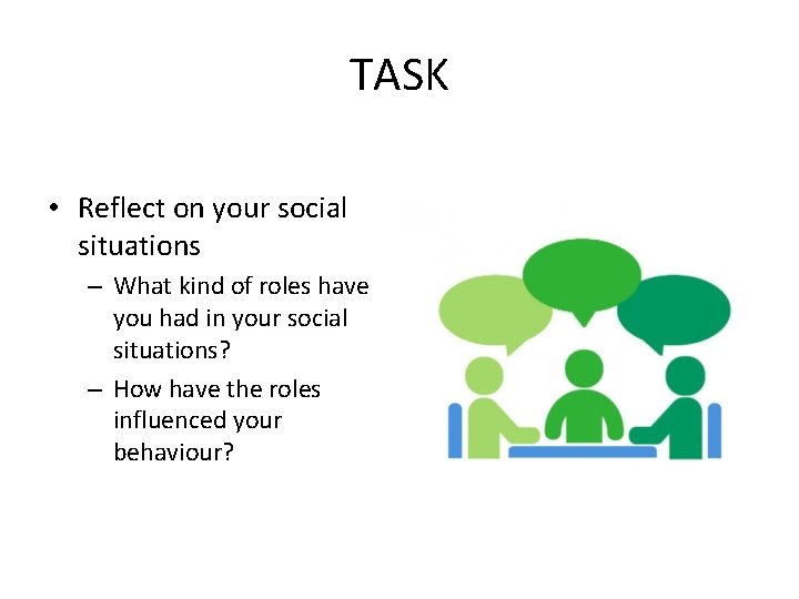 TASK • Reflect on your social situations – What kind of roles have you