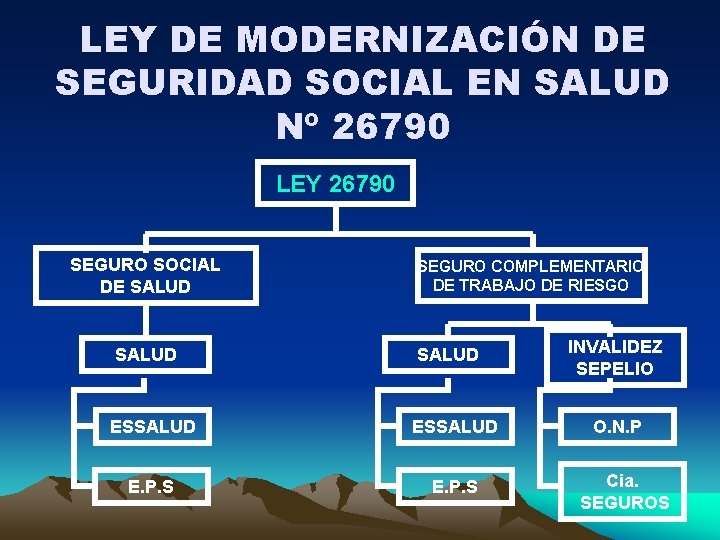 LEY DE MODERNIZACIÓN DE SEGURIDAD SOCIAL EN SALUD Nº 26790 LEY 26790 SEGURO SOCIAL