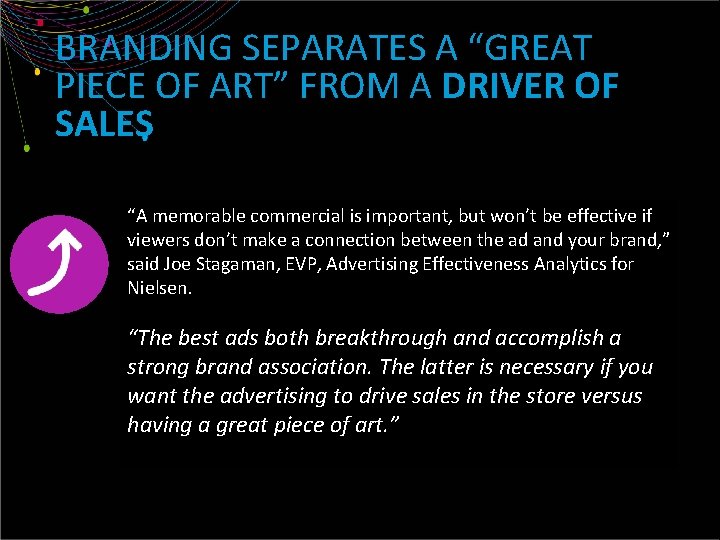 BRANDING SEPARATES A “GREAT PIECE OF ART” FROM A DRIVER OF SALES “A memorable