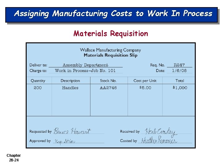 Assigning Manufacturing Costs to Work In Process Materials Requisition Chapter 20 -24 