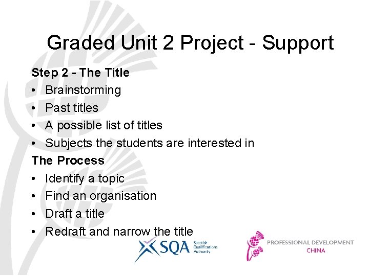 Graded Unit 2 Project - Support Step 2 - The Title • Brainstorming •