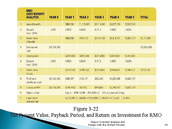 Figure 3 -22 Net Present Value, Payback Period, and Return on Investment for RMO