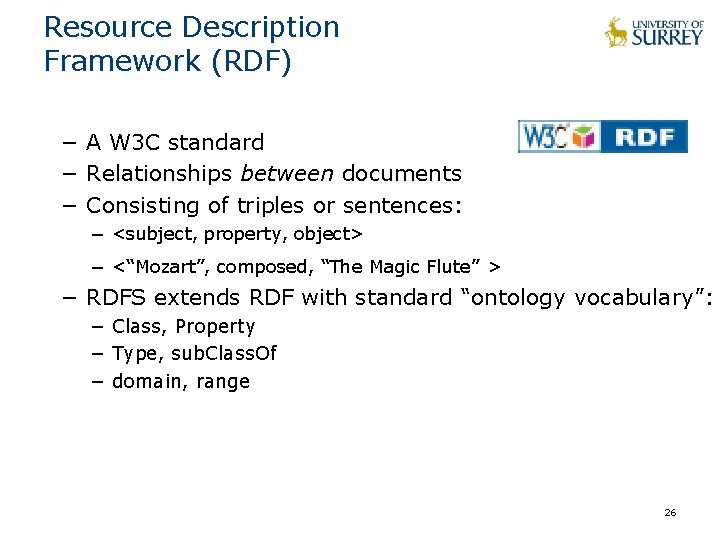 Resource Description Framework (RDF) − A W 3 C standard − Relationships between documents Resource Description Framework (RDF) − A W 3 C standard − Relationships between documents