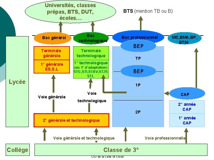 Universités, classes prépas, BTS, DUT, écoles… Bac général BTS (mention TB ou B) Bac