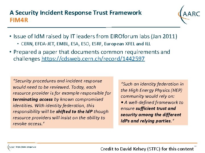 A Security Incident Response Trust Framework FIM 4 R • Issue of Id. M