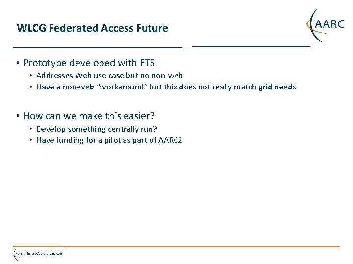 WLCG Federated Access Future • Prototype developed with FTS • Addresses Web use case