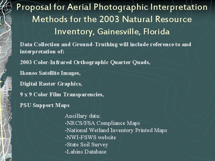 Proposal for Aerial Photographic Interpretation Methods for the 2003 Natural Resource Inventory, Gainesville, Florida