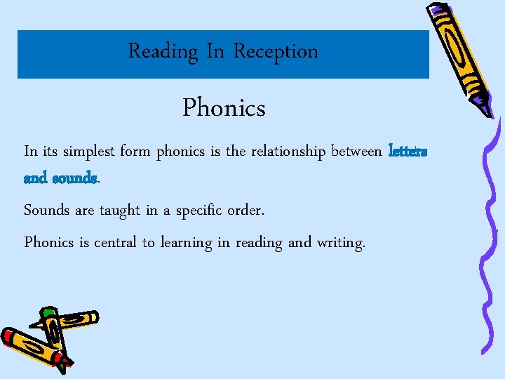 Reading In Reception Phonics In its simplest form phonics is the relationship between letters