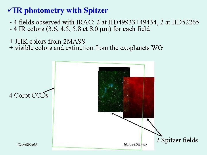 üIR photometry with Spitzer - 4 fields observed with IRAC: 2 at HD 49933+49434,
