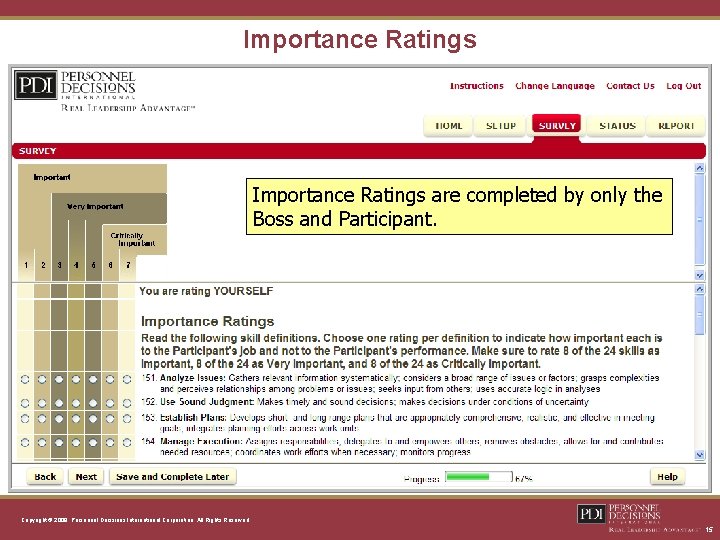 Importance Ratings are completed by only the Boss and Participant. Copyright © 2008, Personnel