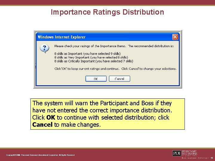 Importance Ratings Distribution The system will warn the Participant and Boss if they have