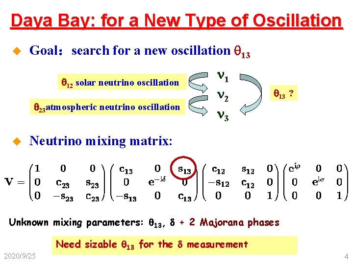 Daya Bay: for a New Type of Oscillation u Goal：search for a new oscillation