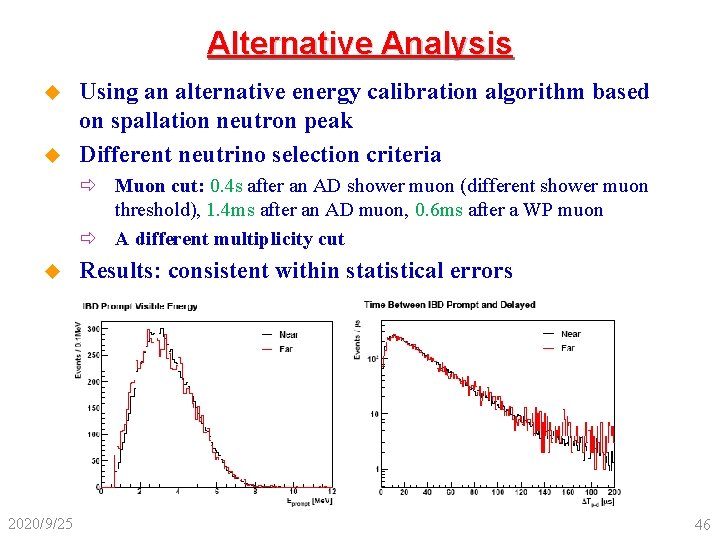 Alternative Analysis u u Using an alternative energy calibration algorithm based on spallation neutron