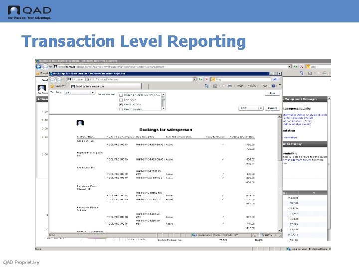 Transaction Level Reporting QAD Proprietary 