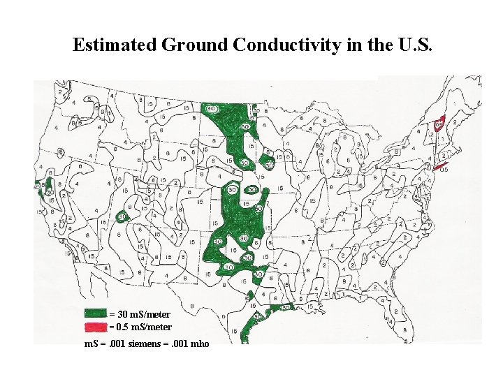 Estimated Ground Conductivity in the U. S. = 30 m. S/meter = 0. 5