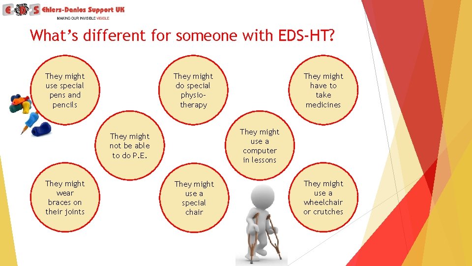 What’s different for someone with EDS-HT? They might use special pens and pencils They