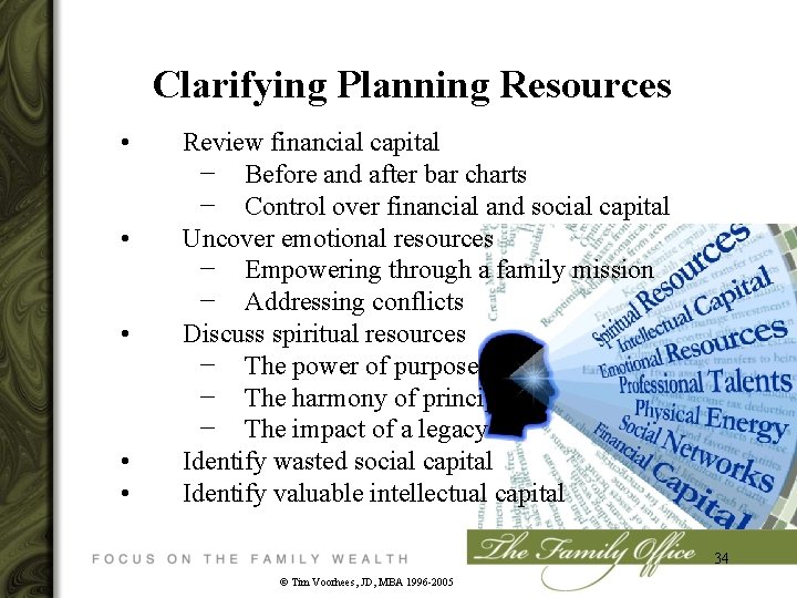 Clarifying Planning Resources • • • Review financial capital − Before and after bar