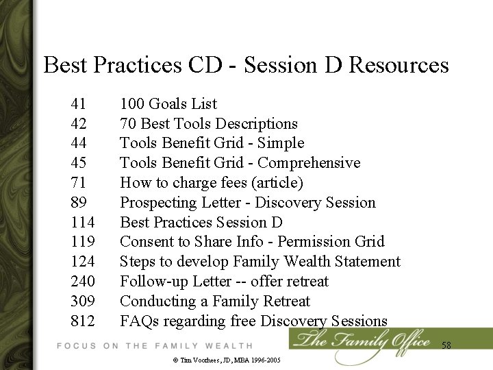 Best Practices CD - Session D Resources 41 42 44 45 71 89 114