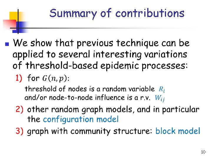 Summary of contributions n 10 