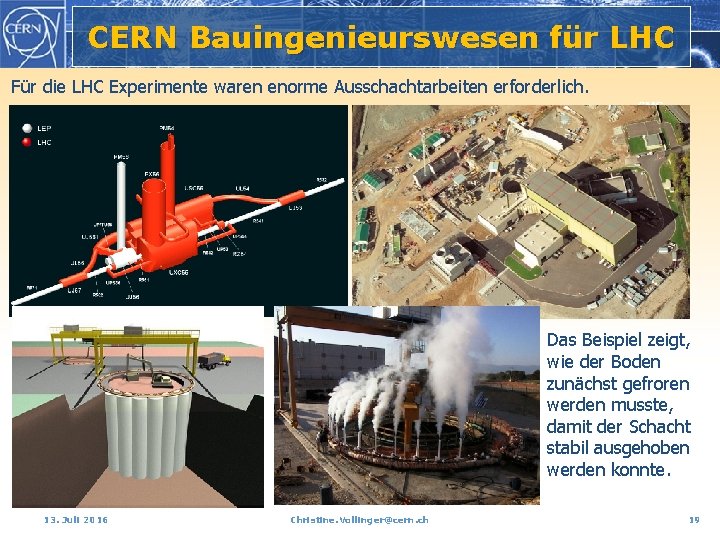 CERN Bauingenieurswesen für LHC Für die LHC Experimente waren enorme Ausschachtarbeiten erforderlich. CMS Das