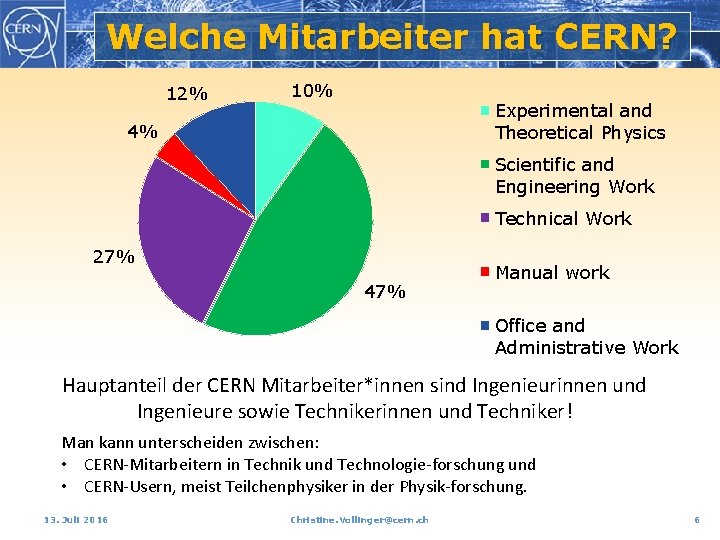Welche Mitarbeiter hat CERN? 12% 10% Experimental and Theoretical Physics 4% Scientific and Engineering