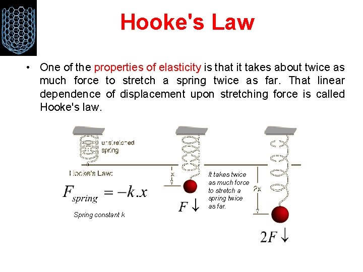 Hooke's Law • One of the properties of elasticity is that it takes about