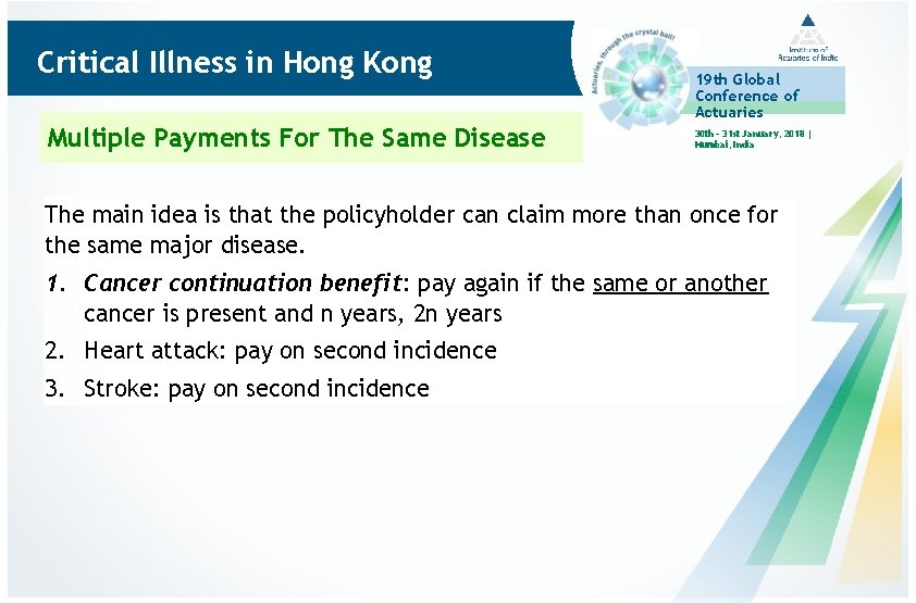 Critical Illness in Hong Kong Multiple Payments For The Same Disease 19 th Global