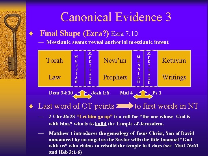 Canonical Evidence 3 ¨ Final Shape (Ezra? ) Ezra 7: 10 — Messianic seams