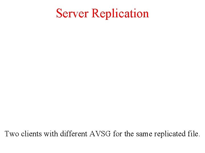 Server Replication Two clients with different AVSG for the same replicated file. 