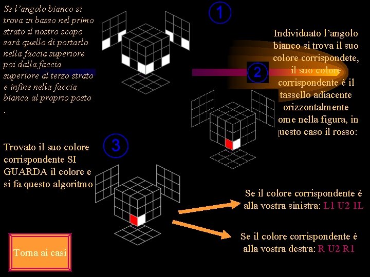 Se l’angolo bianco si trova in basso nel primo strato il nostro scopo sarà