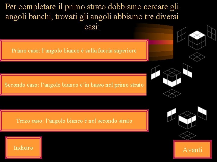 Per completare il primo strato dobbiamo cercare gli angoli banchi, trovati gli angoli abbiamo