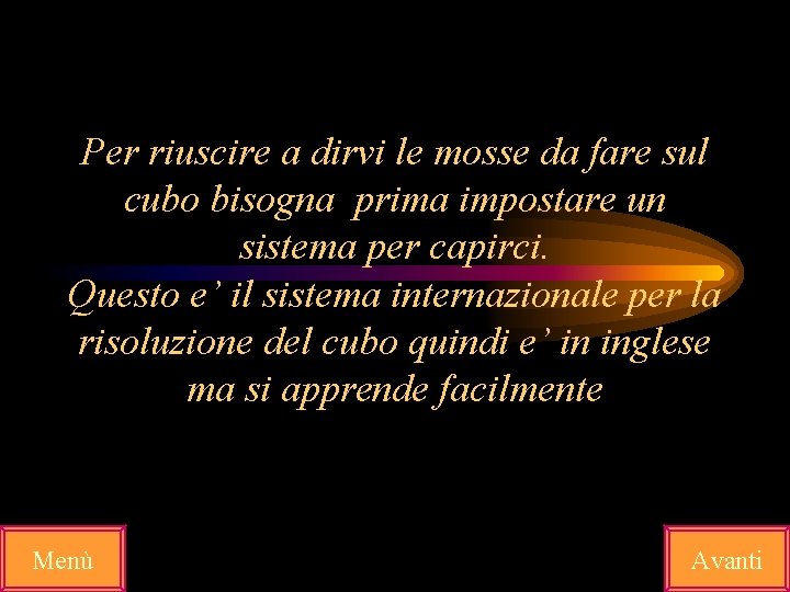 Per riuscire a dirvi le mosse da fare sul cubo bisogna prima impostare un