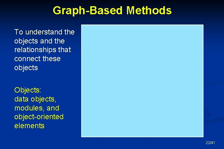 Graph-Based Methods To understand the objects and the relationships that connect these objects Objects: